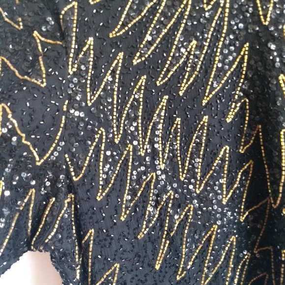 vintage 80s NWOT short sleeve sequin beads zigzag top - Picture 3 of 12